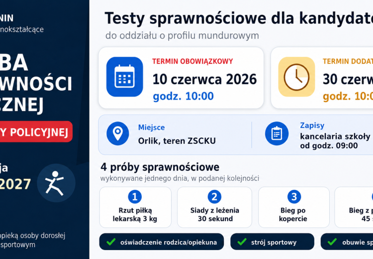 Próba sprawności fizycznej dla kandydatów do oddziału o profilu mundurowym – klasa policyjna | DODATKOWY TERMIN